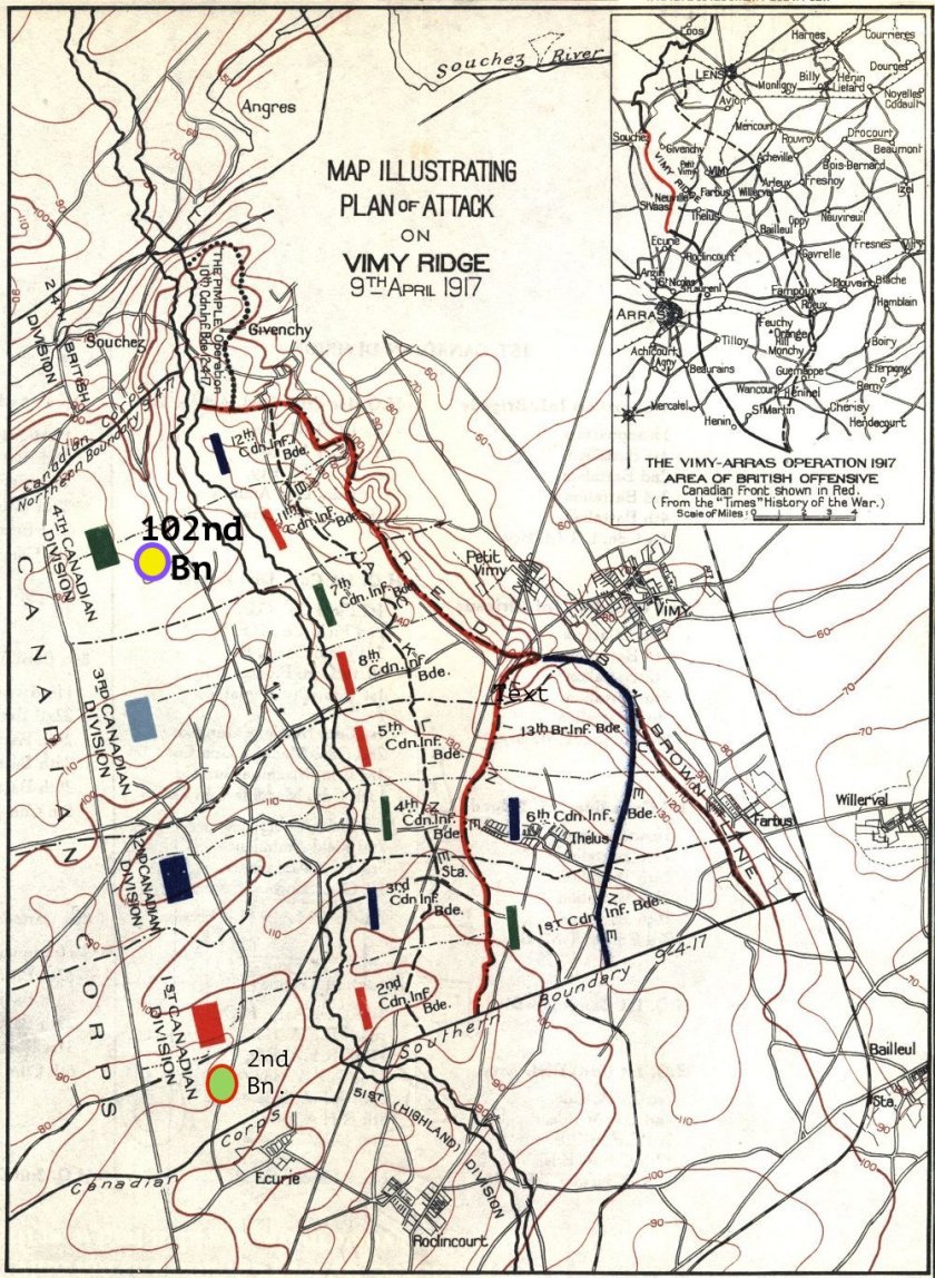 The position of the 102nd Bn and Lloyd . Note also on this map is the position of another