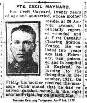 News Cutting indicates poisoned in 1917 and wounded in March 1918