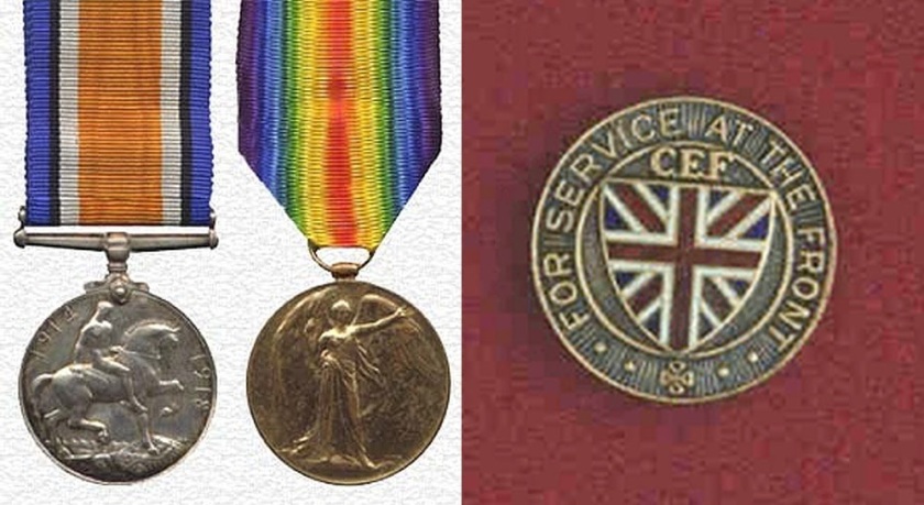 Awarded the General Service and Victory medals plus given a Class A badge to be worn on civilian clothes to indicate to employers etc that he served at the front in the war